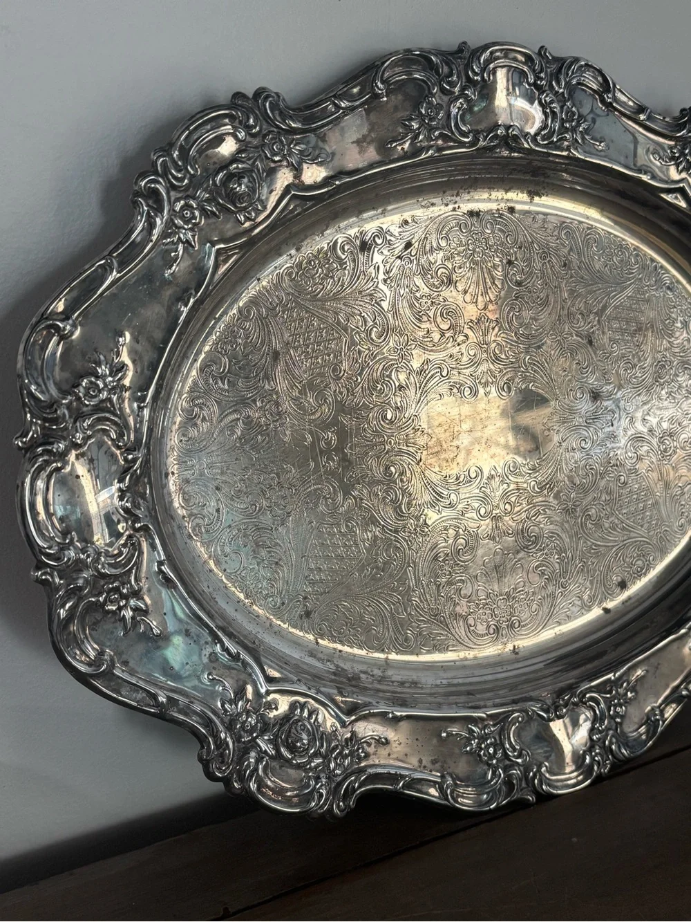 Towle 17” Old Master Oval Platter Silverplate Silver plate Embossed 4071 Vintage